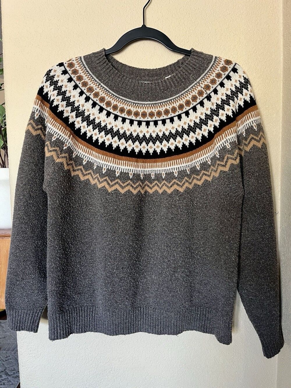 Weatherproof Vintage Fair Isle Knit Crewneck Pullover Sweater Gray Size M